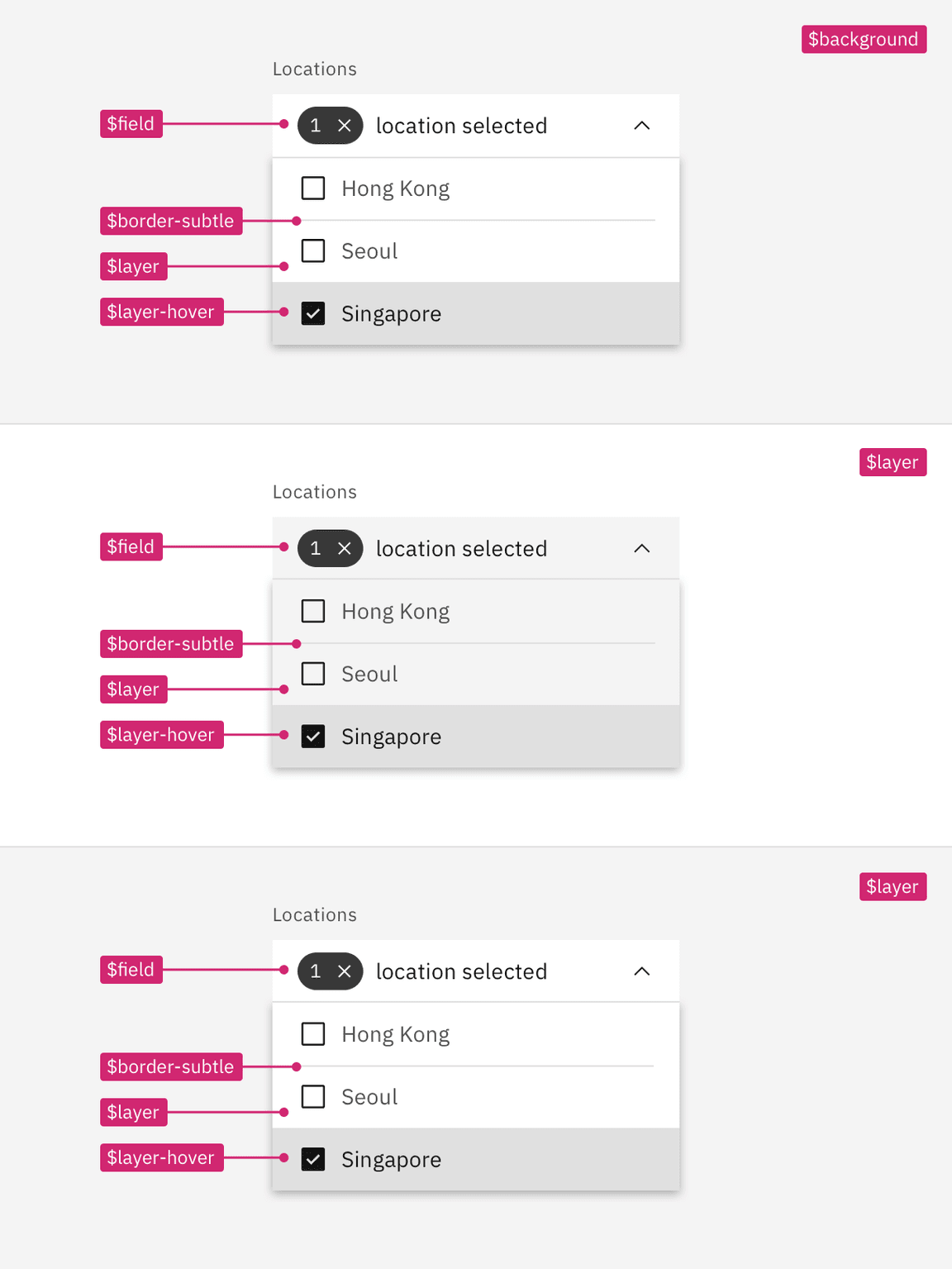 Layer set tokens applied to dropdown in the Gray 10 theme